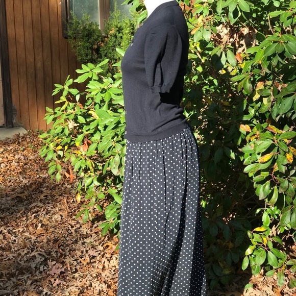 Comme des Garçons Vintage 70s Polka Dot Silk Maxi Dress Cottagecore Blue Small - Picture 6 of 10